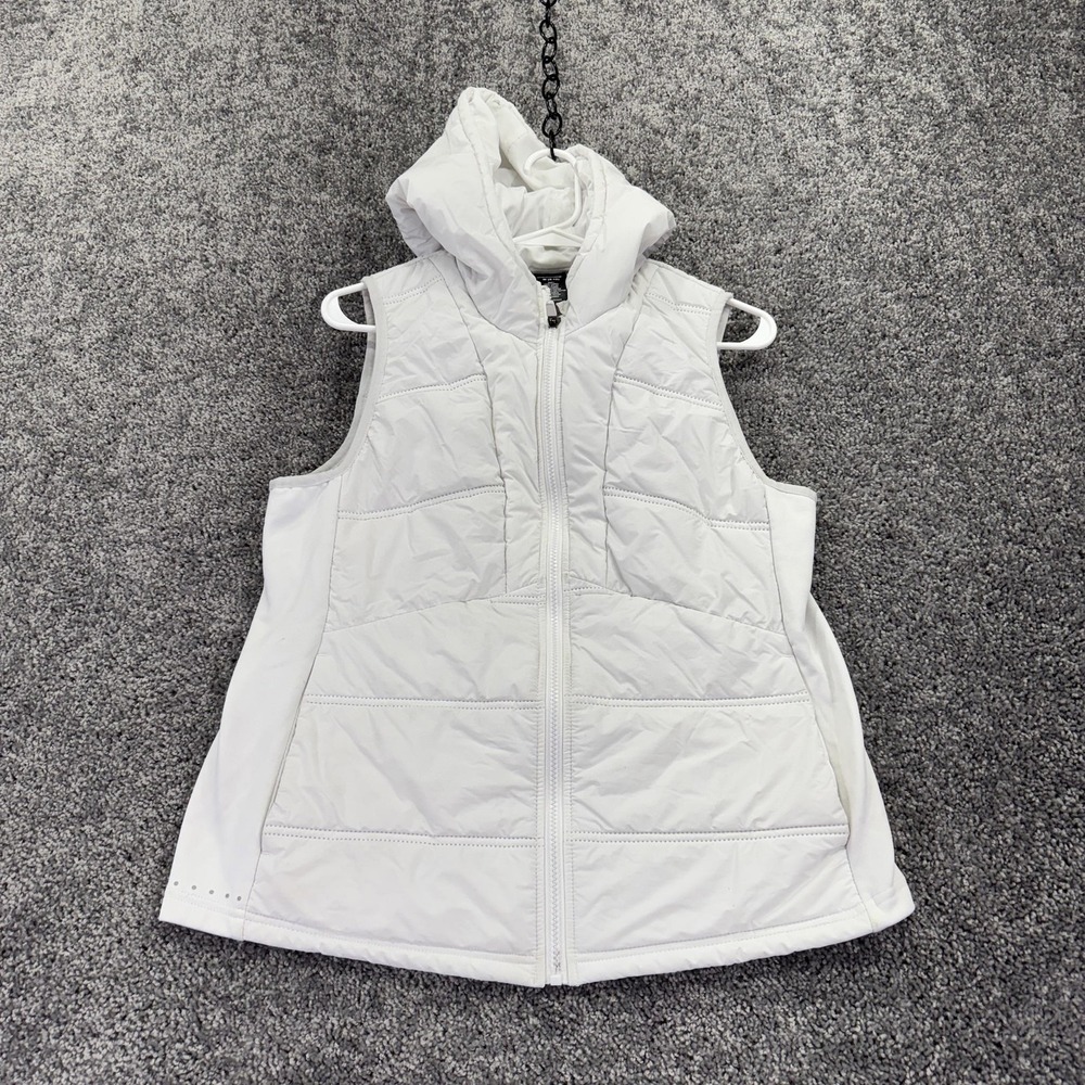 Avia Vest Womens M White Quilted Hooded Full Zip Fleece Lined Outdoor
